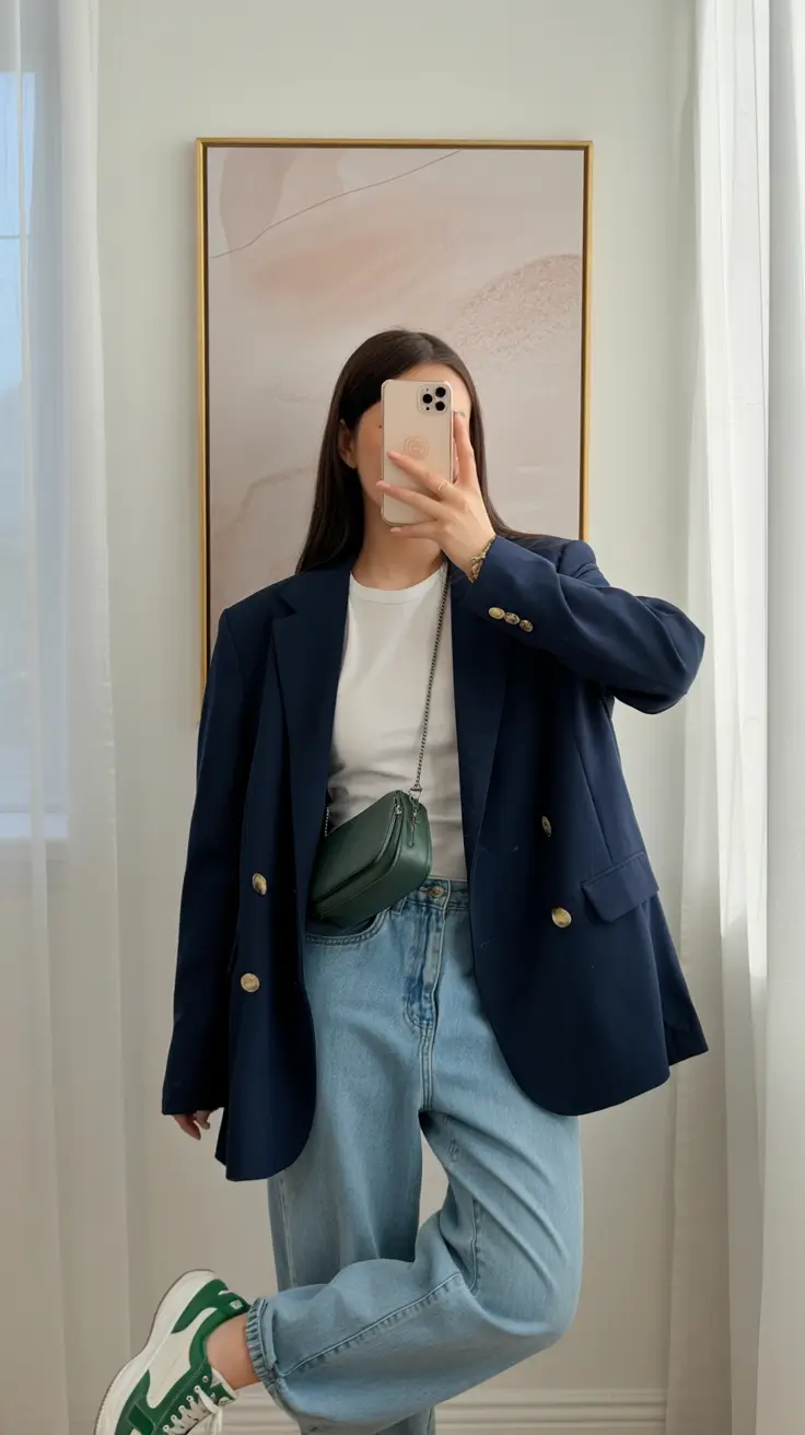 Women 2026 Sporty Navy Tailoring With Laid-Back Denim