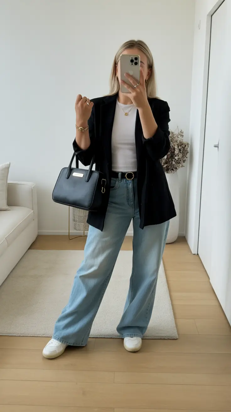 Women 2026 Modern Black Tailoring With Relaxed Wide Denim