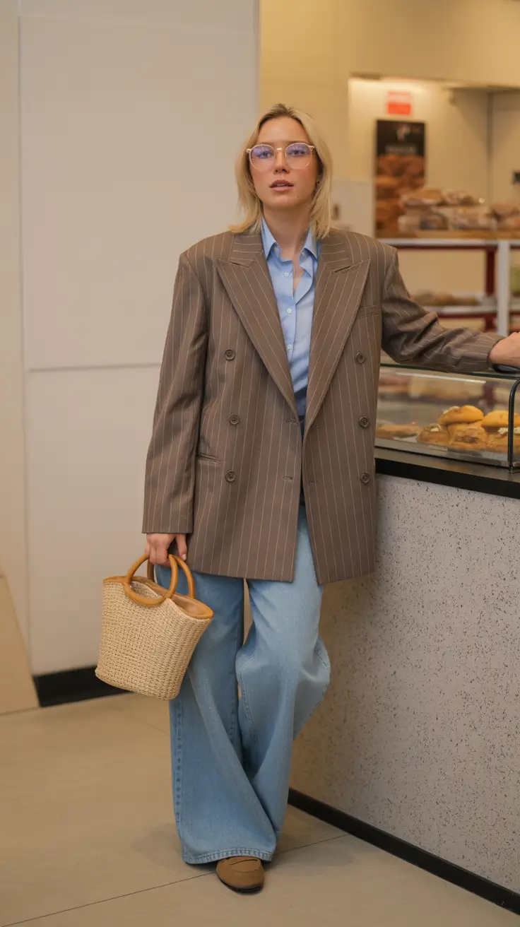 polished spring business casual outfits 2026 Pinstripes and Wide-Leg Denim for a Structured Spring Moment