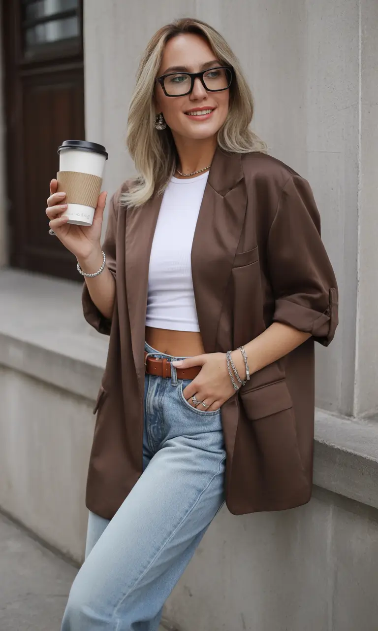 polished spring business casual outfits 2026 Coffee-Break Neutrals with Women Jeans for 2026
