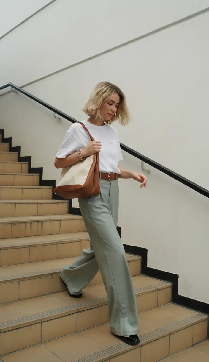Business casual Relaxed Minimalism With Airy Green Trousers