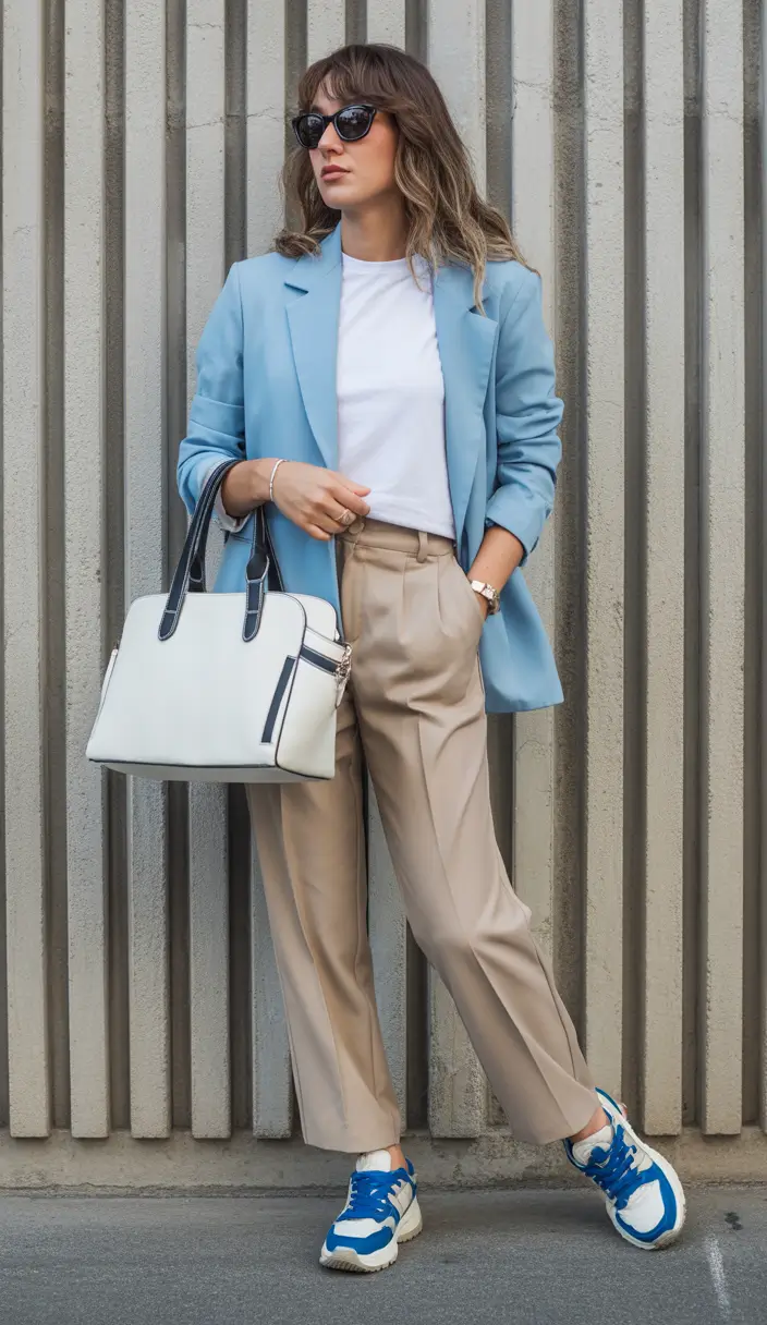 Business casual A Pop of Blue Tailoring With Sporty Edges