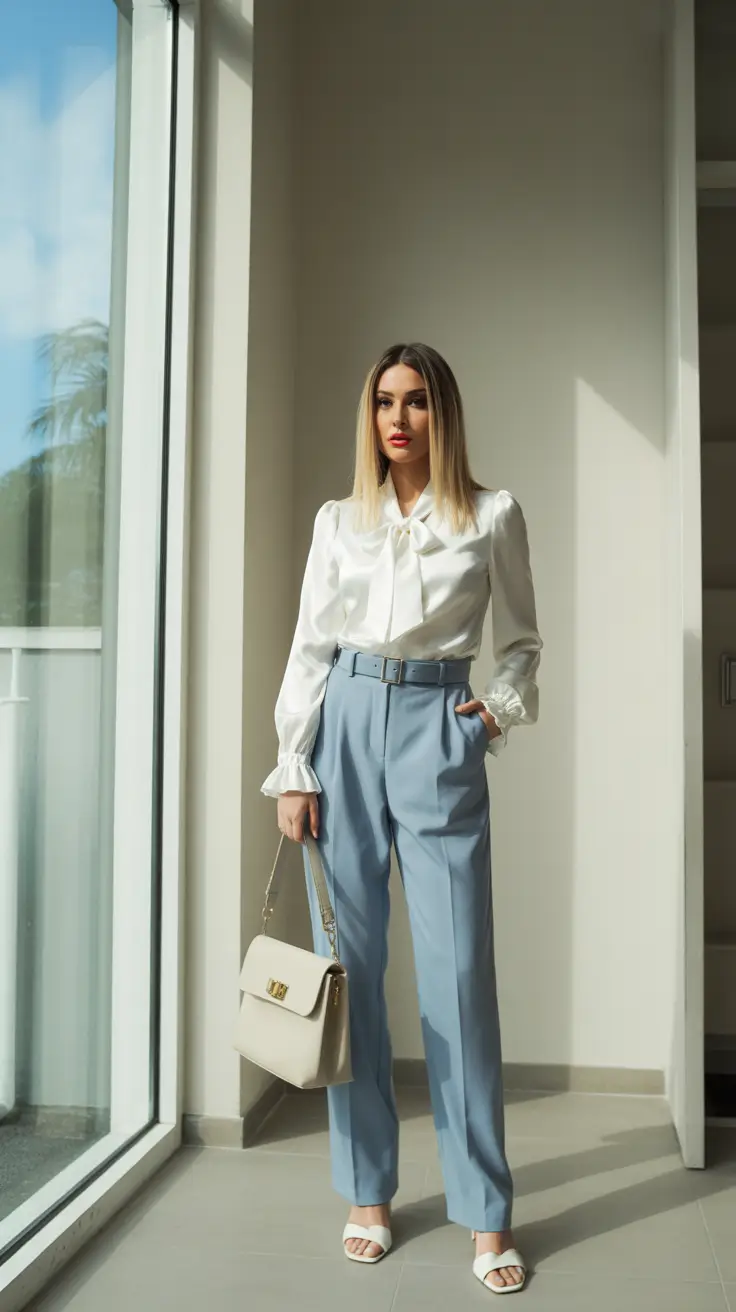 Business casual Satin Whites and Powder Blue for Tender Spring Elegance