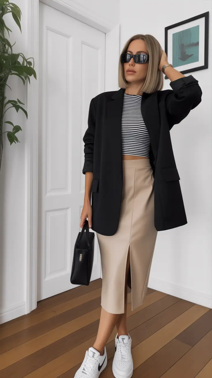 Business casual Neutral Tones With a Sporty Twist