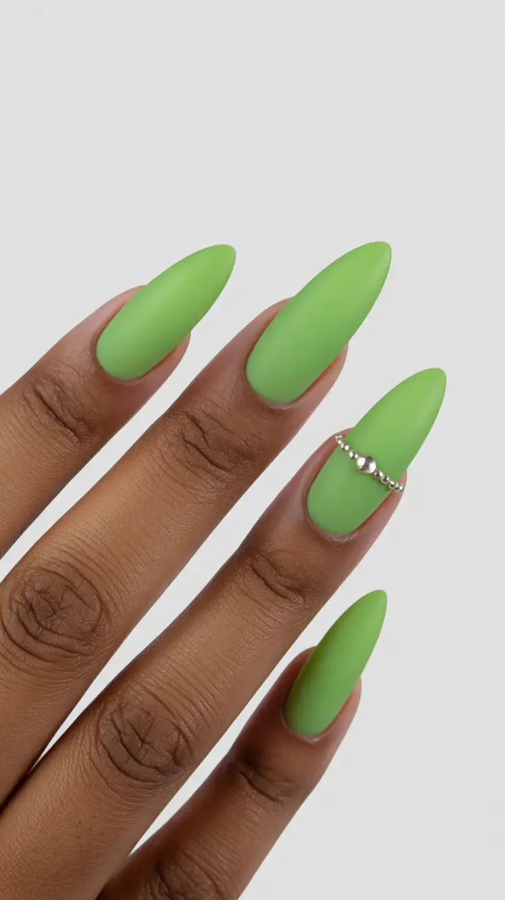 popular spring nail inspo 2026 Matte Lime Almond Nails for Bold 2026 Green Spring