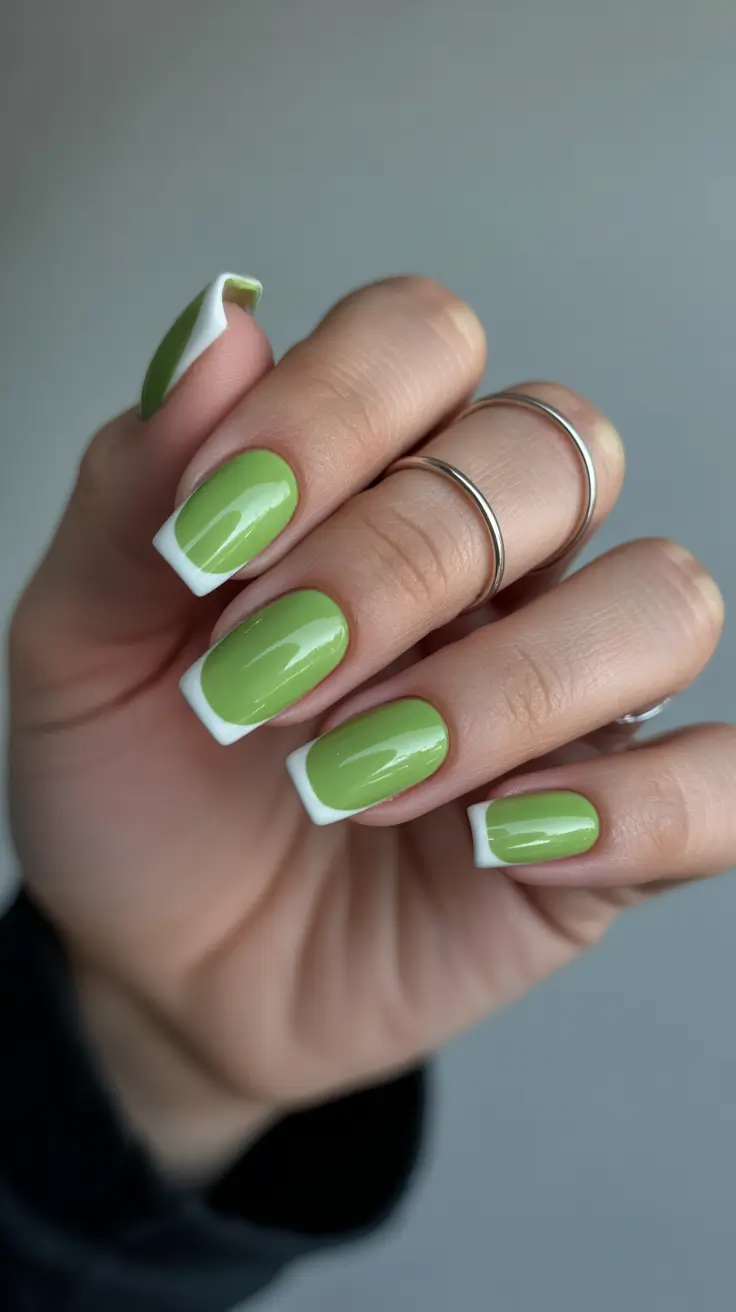 popular trendy spring nails 2026 Fresh Green French Square