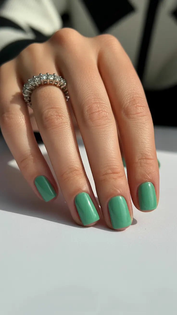 popular trendy spring nails 2026 Glossy Mint Short Minimal