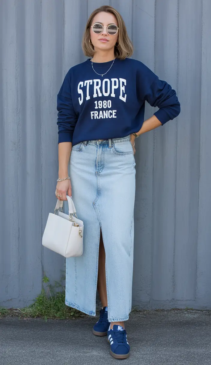 Women 2026 Sporty Minimalism with a Denim Skirt