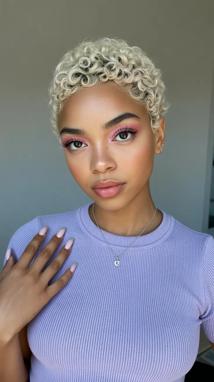 sophisticated spring hairstyle for black women 2026 platinum short curls