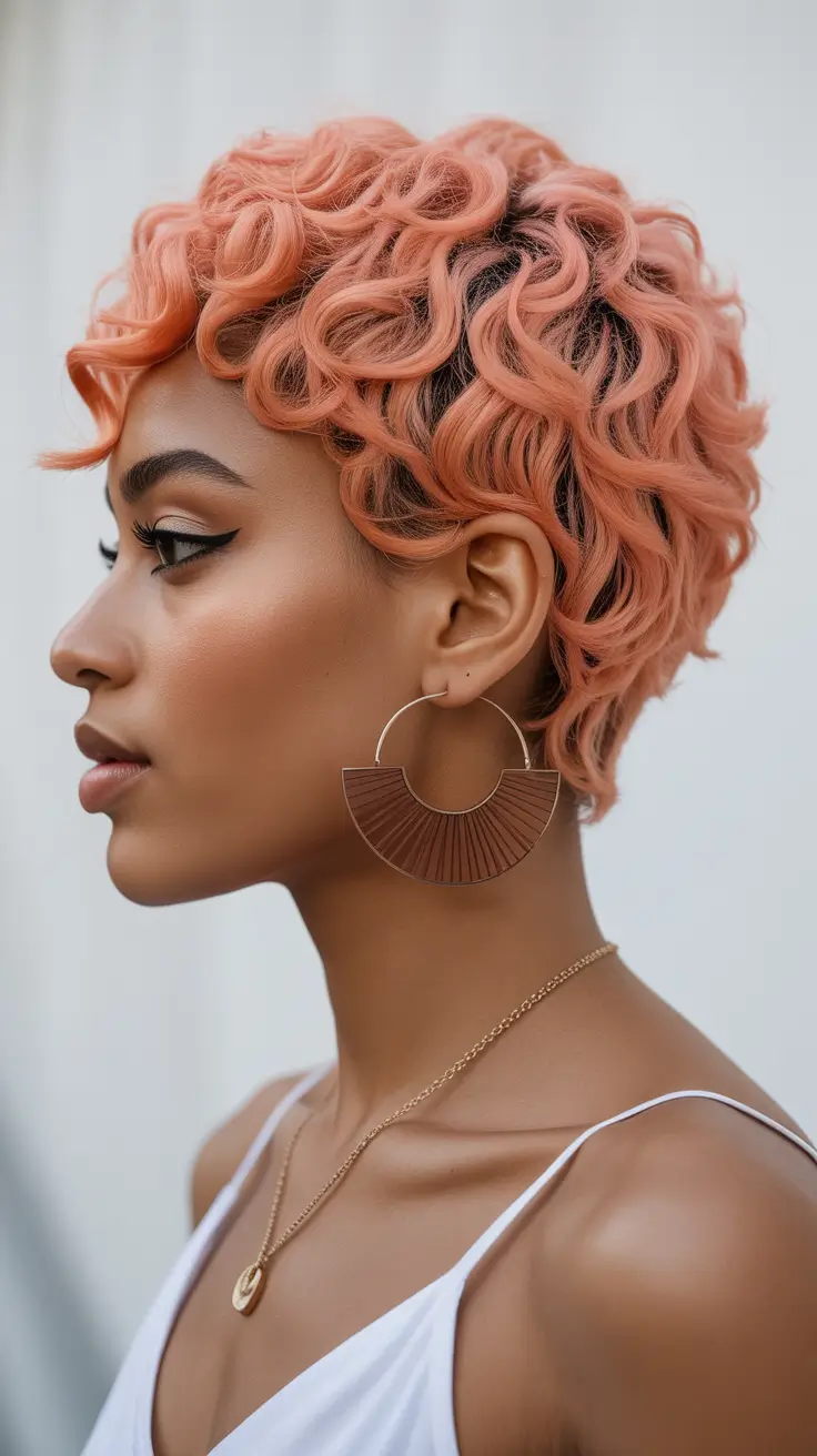 sophisticated spring hairstyle for black women 2026 peach short curls