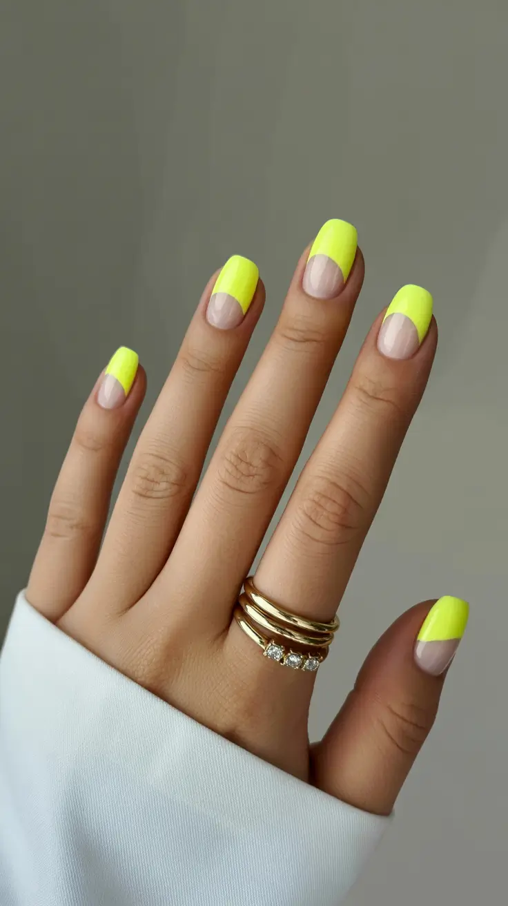stunning spring break nails 2026 Neon Lime Half Moon Square