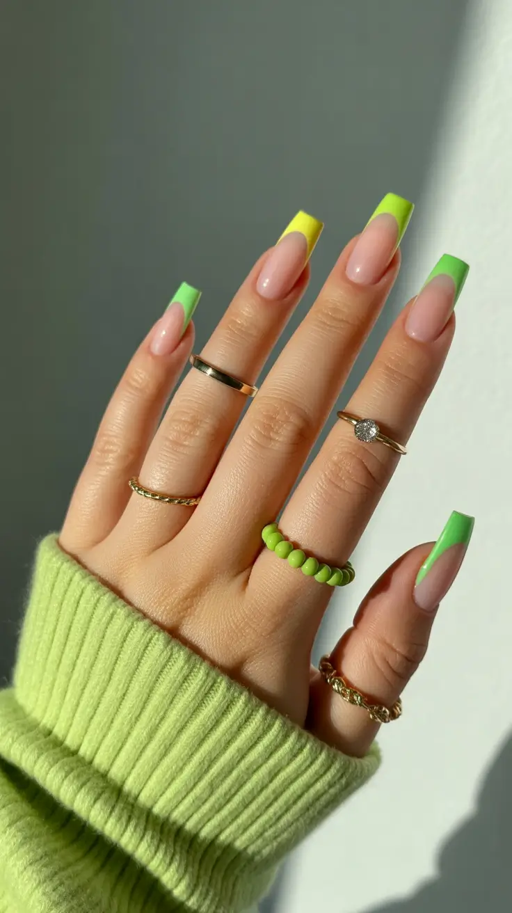 stunning spring break nails 2026 Neon French Square in Lime Pop