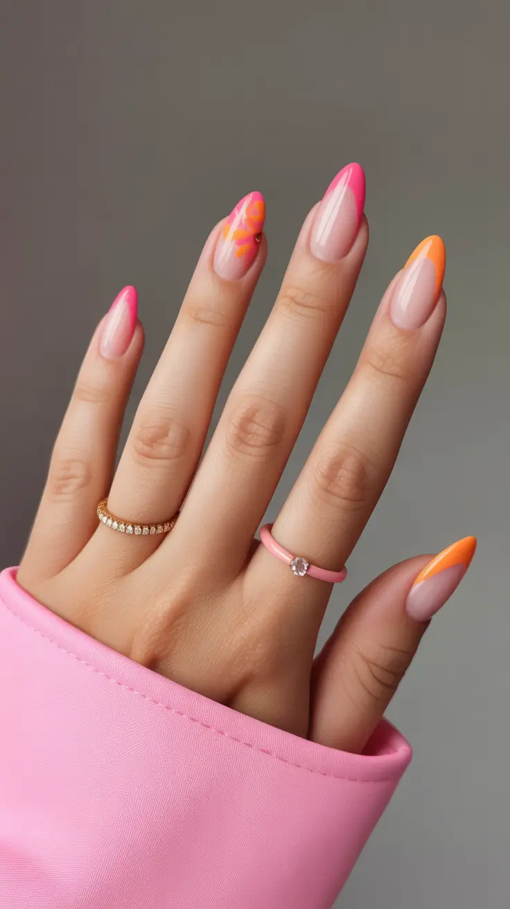 stunning spring break nails 2026 Sunset Petal French Almond