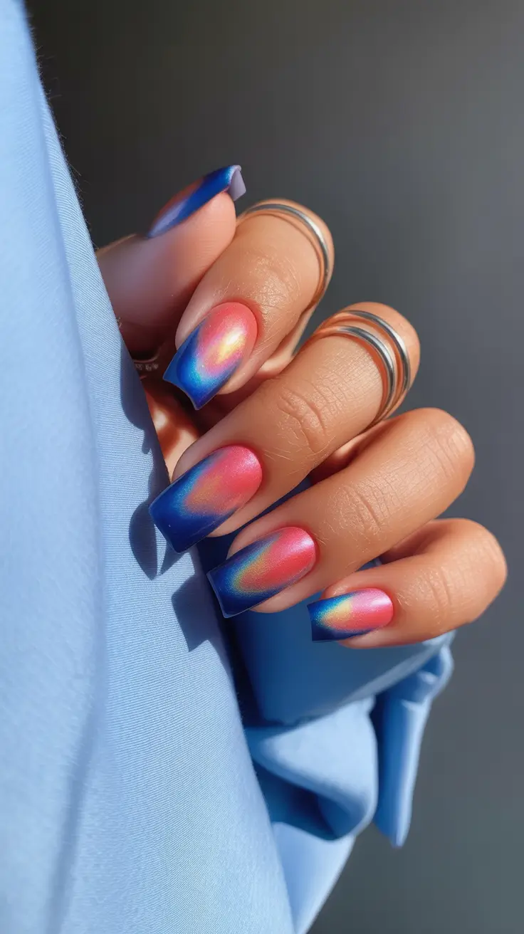 stunning spring break nails 2026 Sunset Chrome Coffin Melt
