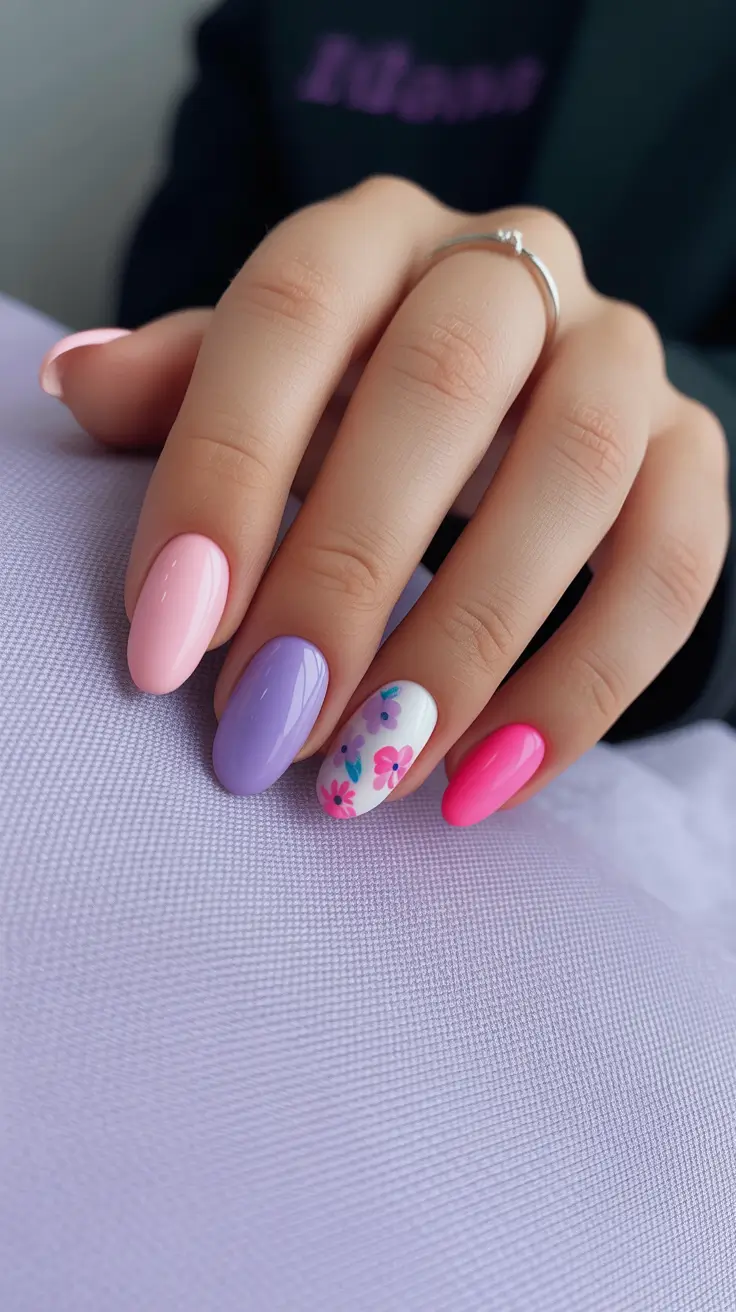 stunning spring break nails 2026 Pastel Garden Almond Mix