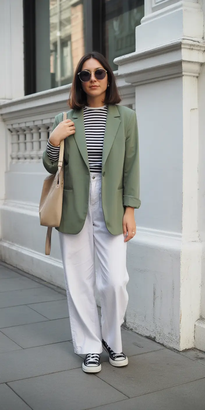 Women 2026 Fresh Stripes With Soft Sage Tailoring