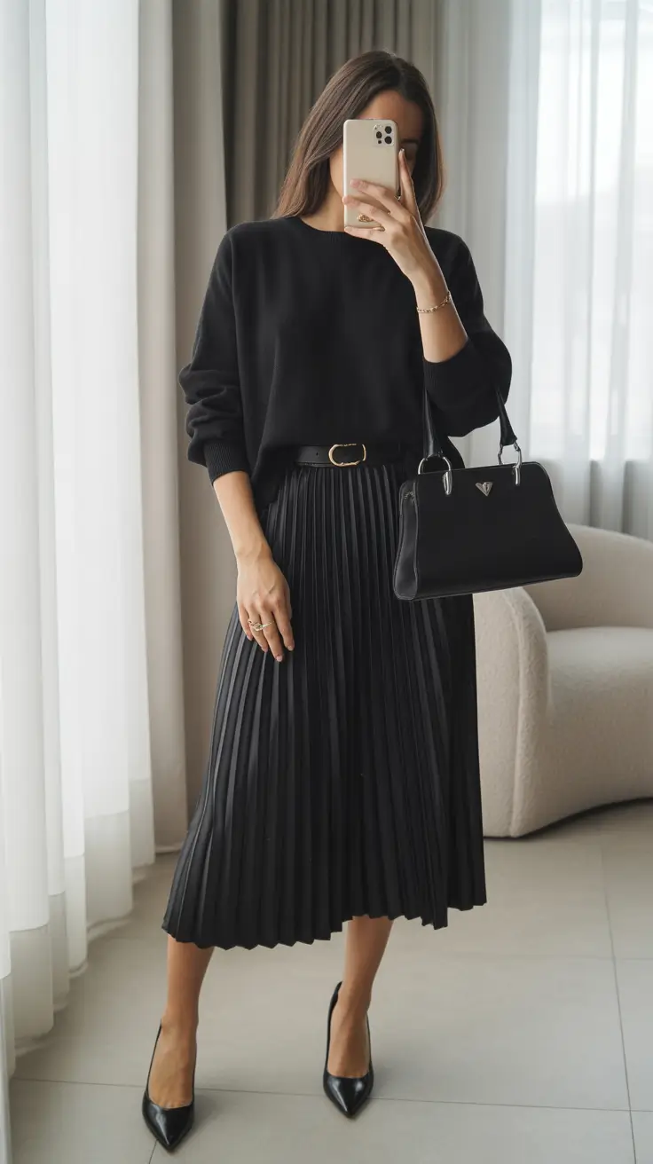 Women 2026 Monochrome Black With Pleated Movement