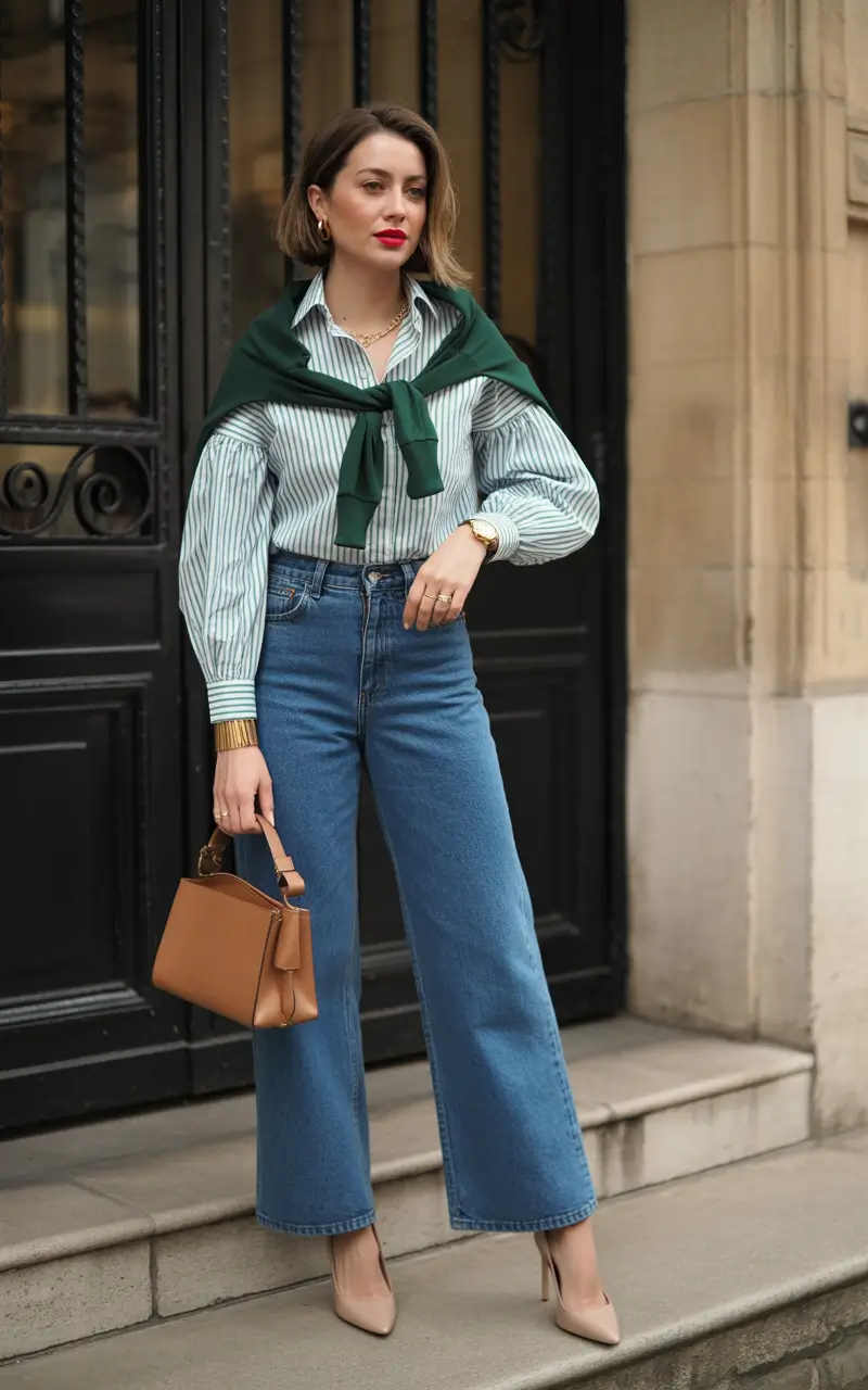 Women 2026 Crisp Stripes With Elevated Green Accents