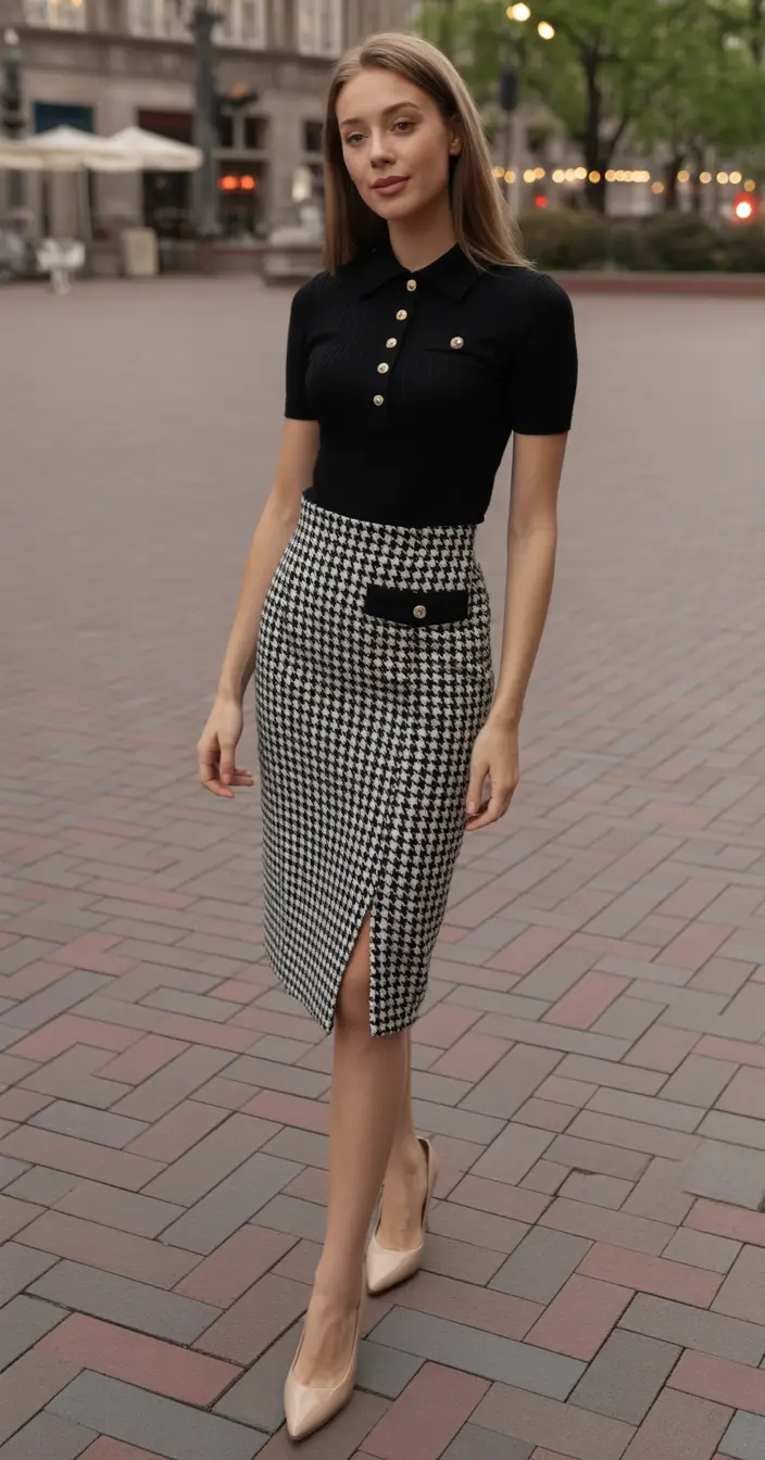 Women 2026 Houndstooth Sharpness With Minimalist Black Accents