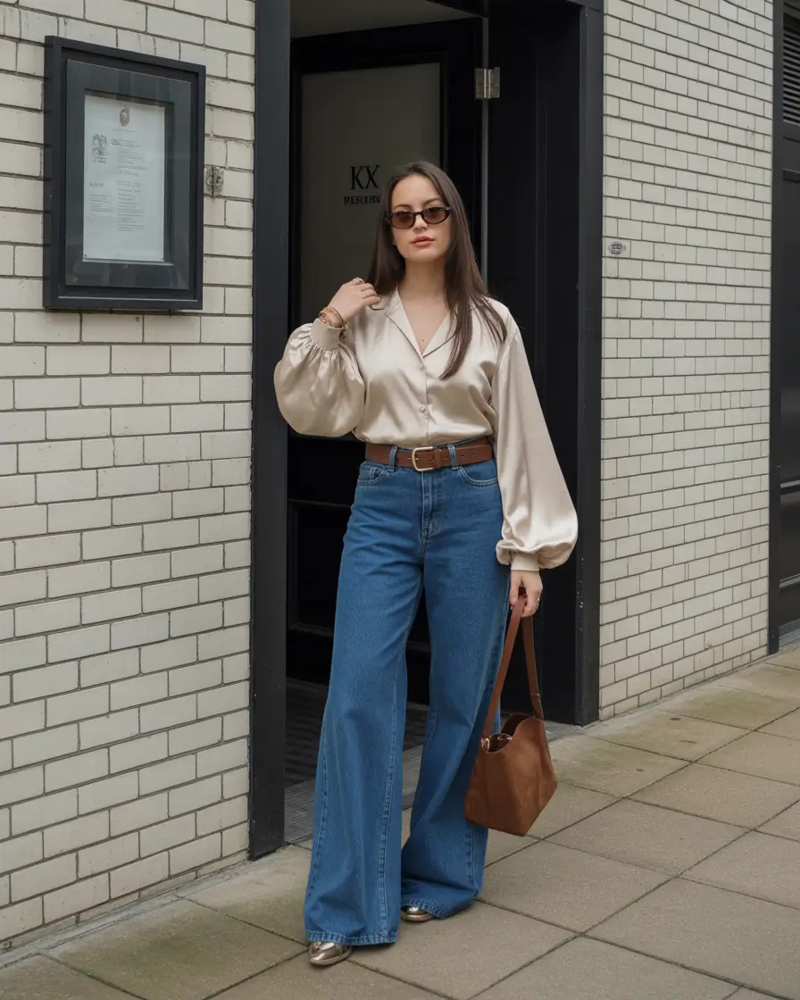 Women spring 2026 Satin Softness Meets Wide-Leg Denim Freshness