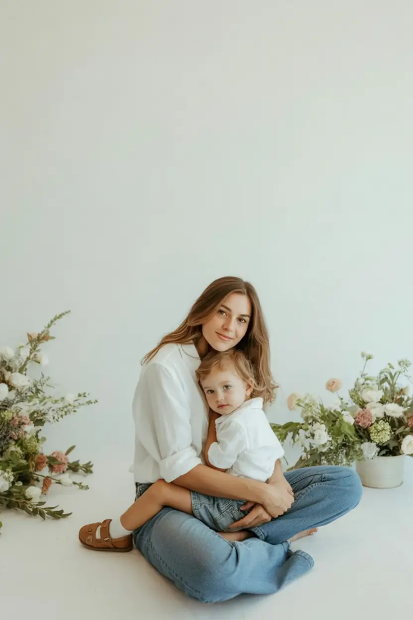 2026 Soft Whites and Relaxed Denim for Bloom-Inspired Studio Portraits