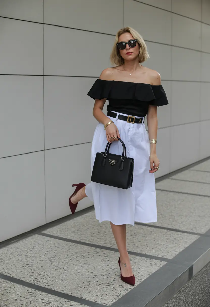 Night-Classic Off-Shoulder Contrast For a Romantic Spring Night
