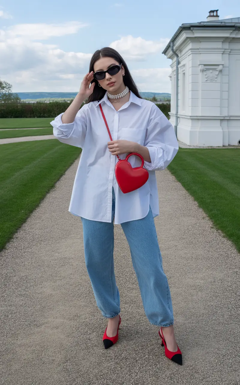 trendy spring school outfits 2026 ideas - The Clean White Shirt and Pearl Accents That Turn Casual Jeans Into a Statement