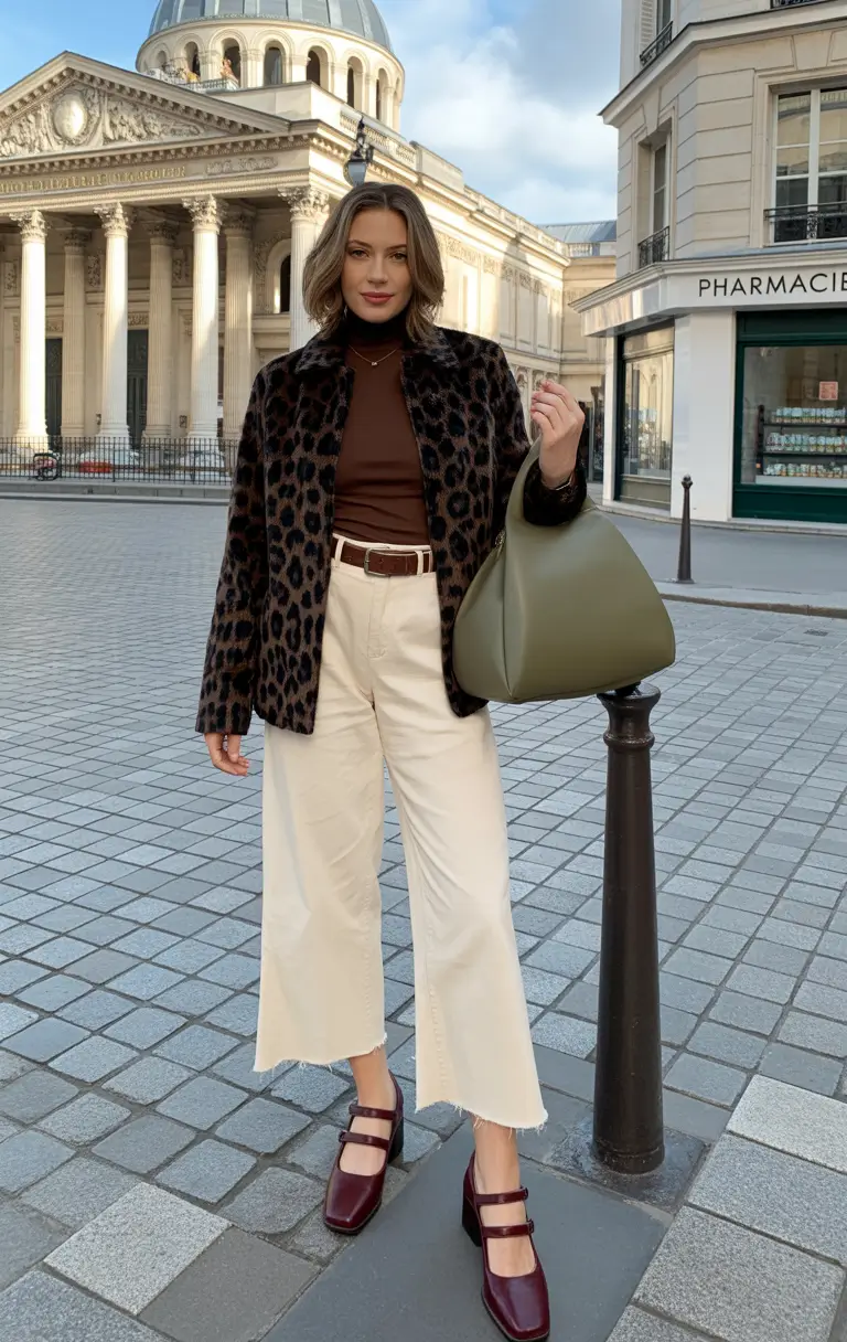 trendy spring school outfits 2026 ideas - The Leopard Jacket and Cream Denim That Redefine Spring Boldness