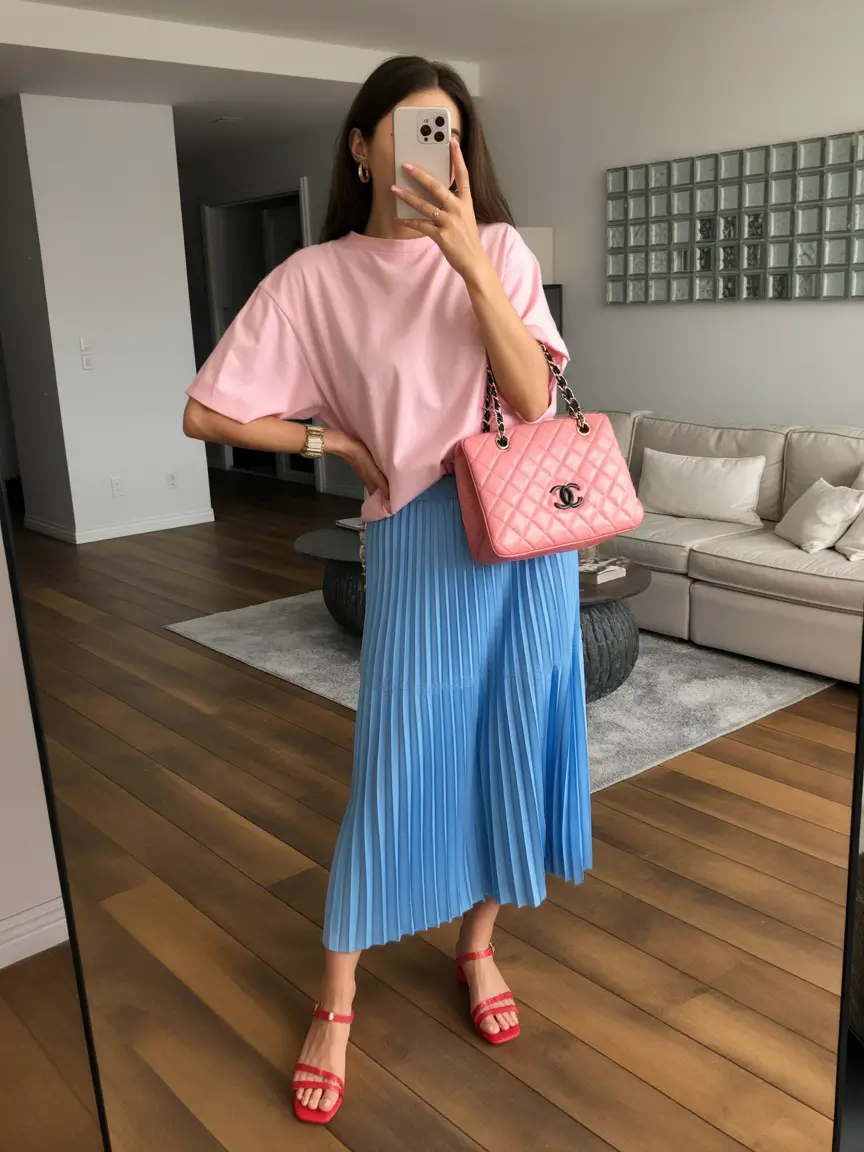 trendy spring school outfits 2026 ideas - The Soft-Pink Tee and Pleated Skirt That Capture Spring’s Lightest Mood