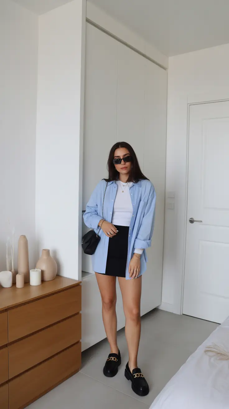 trendy spring school outfits 2026 ideas - The Blue Button-Down and Mini Skirt Combo That Redefines Highschool Casual