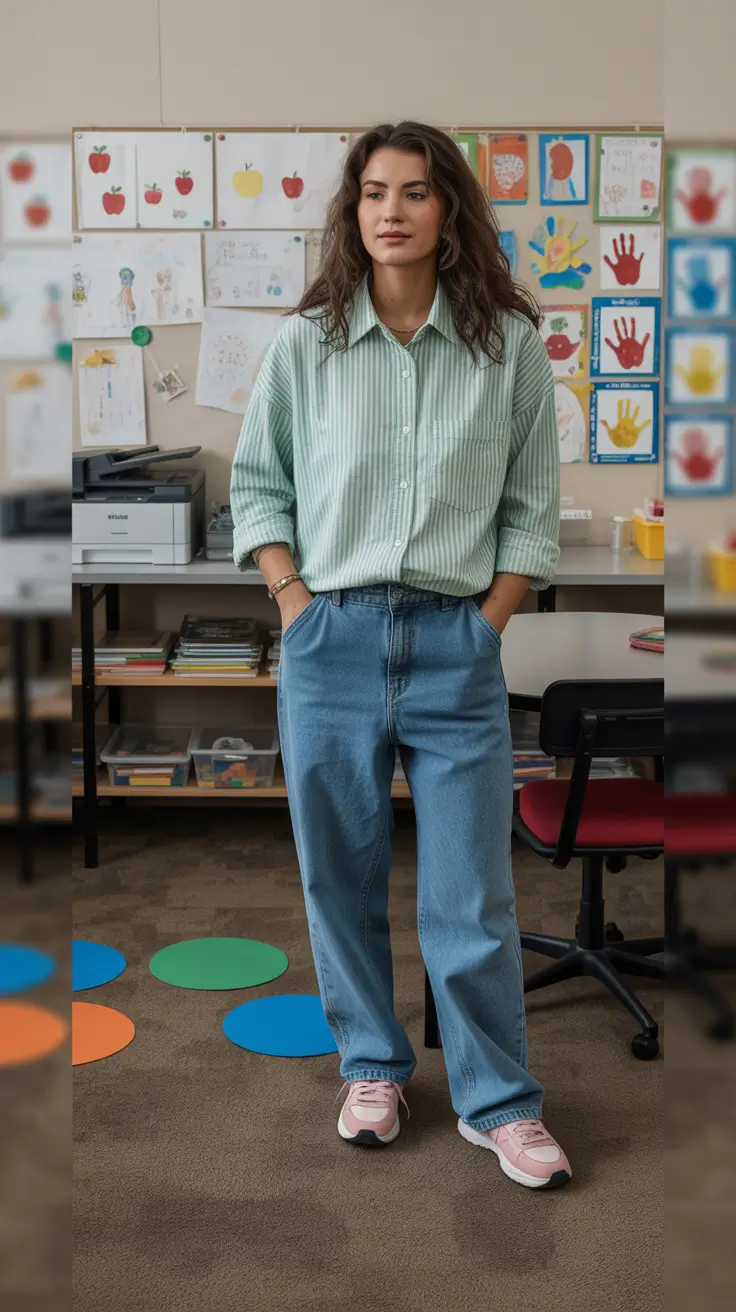 trendy spring school outfits 2026 ideas - The Relaxed Button-Down and Jeans Look That Works for Every School Day