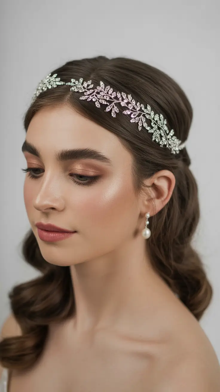 Wedding Glistening Laurel Headband with Classic Softwaves