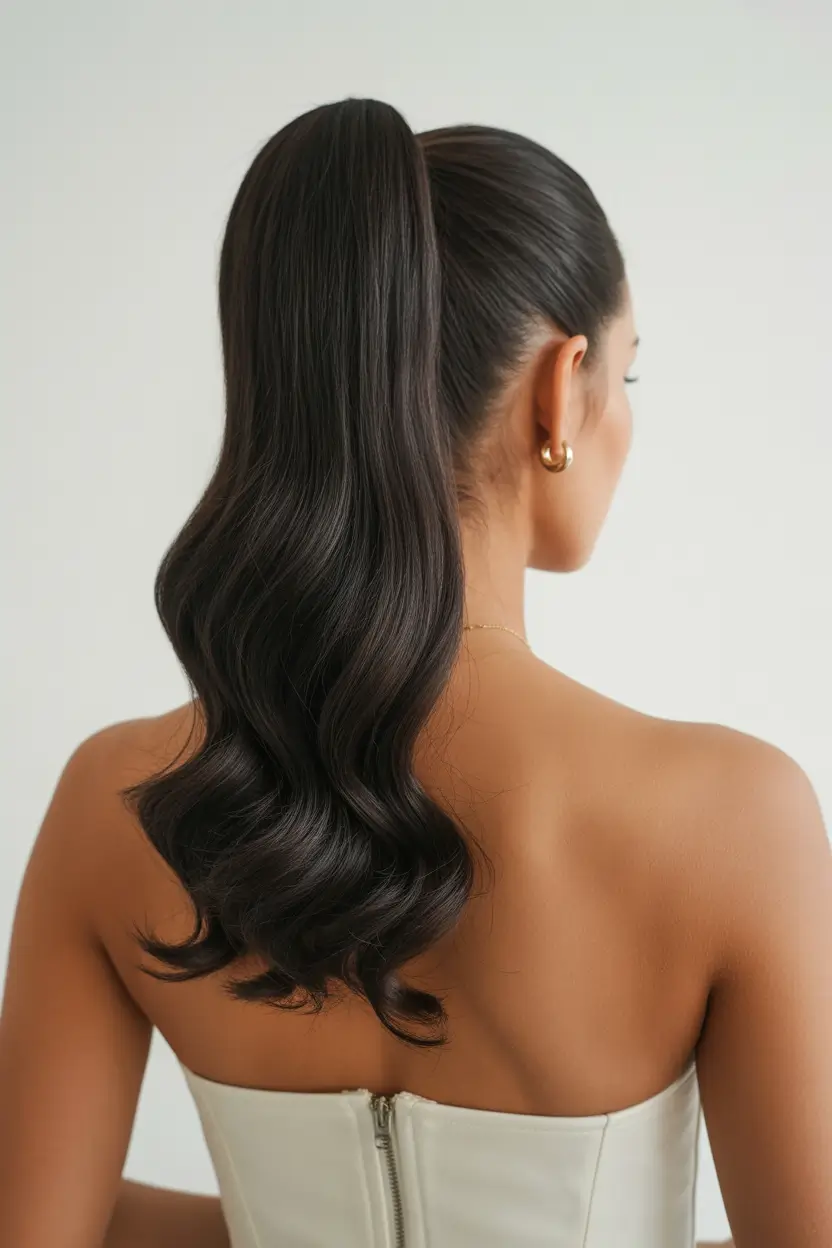 Wedding Sleek Retro Ponytail with Sculpted Waves