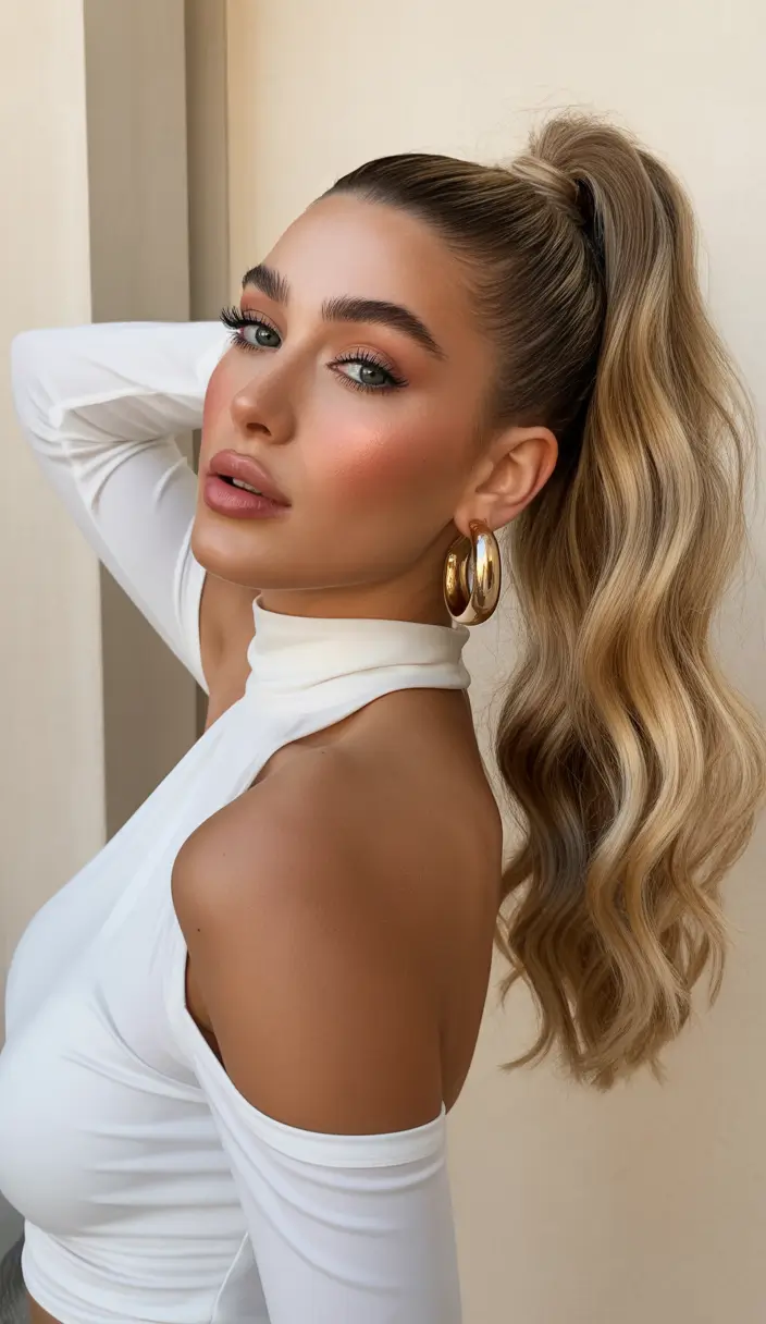 Wedding High Blonde Ponytail with Flowing Curls