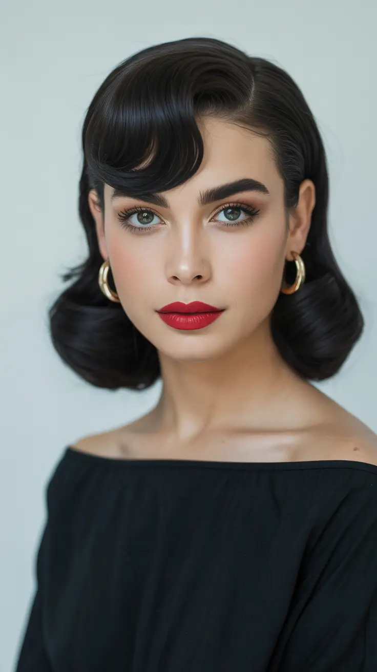 Wedding Pinup-Inspired Retro Waves with Sculpted Fringe