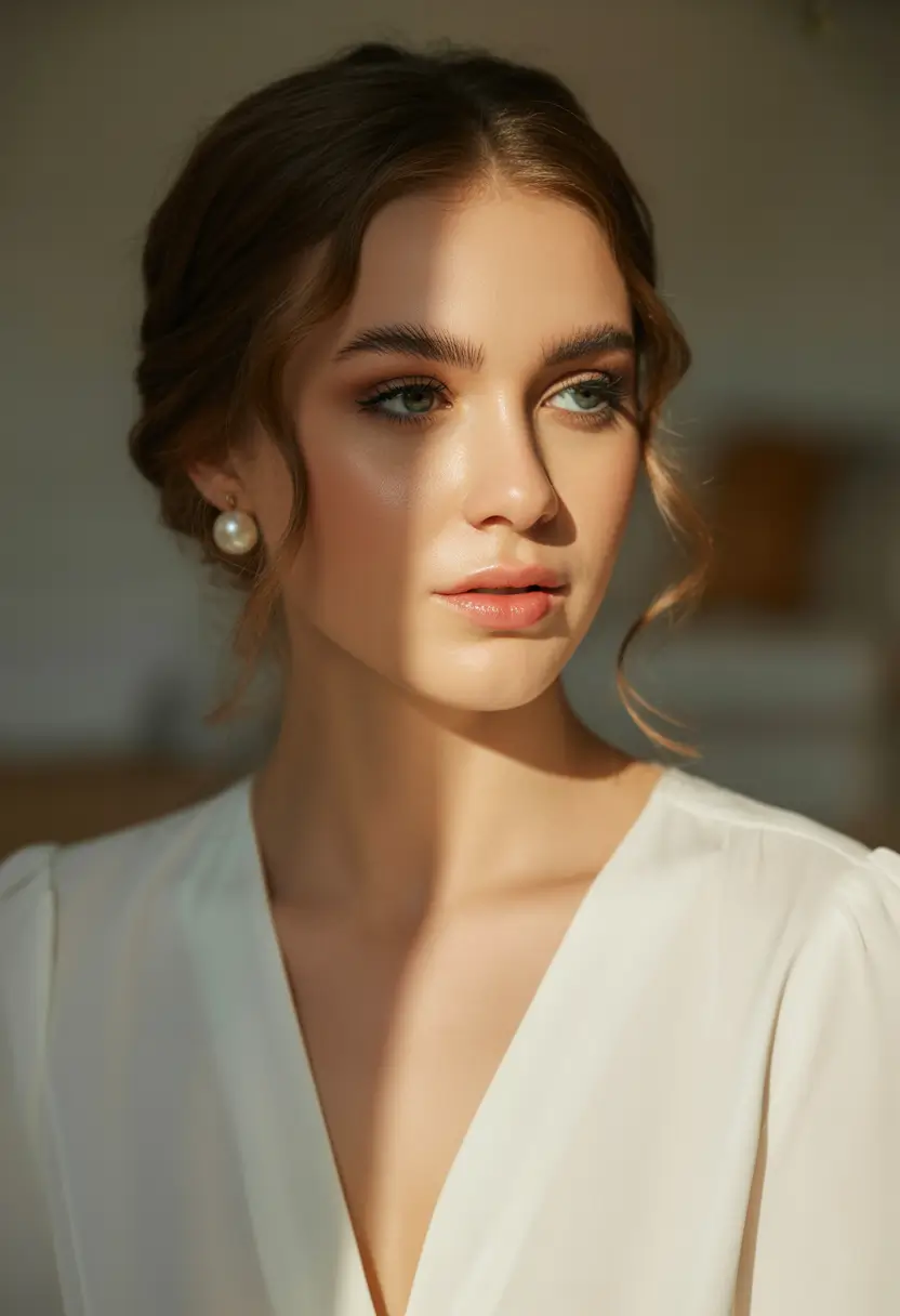 Wedding Romantic Low Updo with Sunlit Tendrils