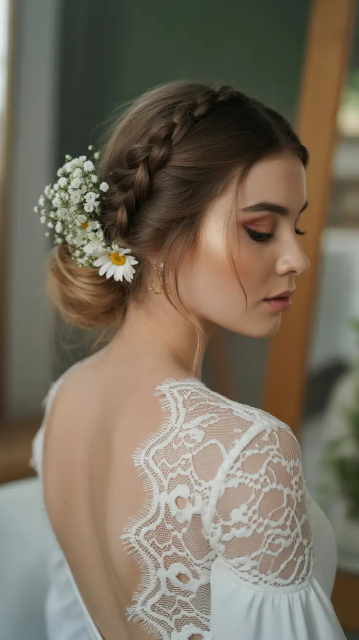 Wedding Romantic Braided Crown with Floral Details