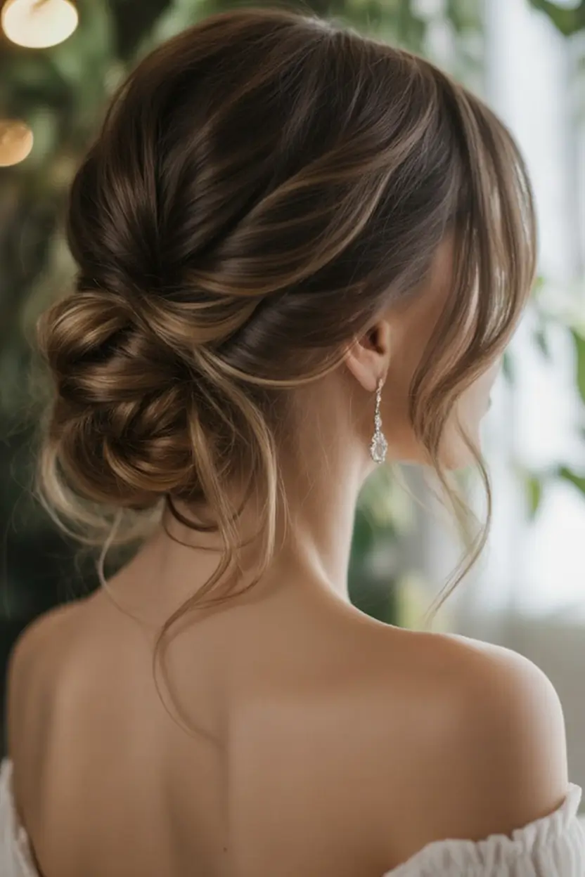 Wedding Romantic Looped Chignon with Soft Face Tendrils