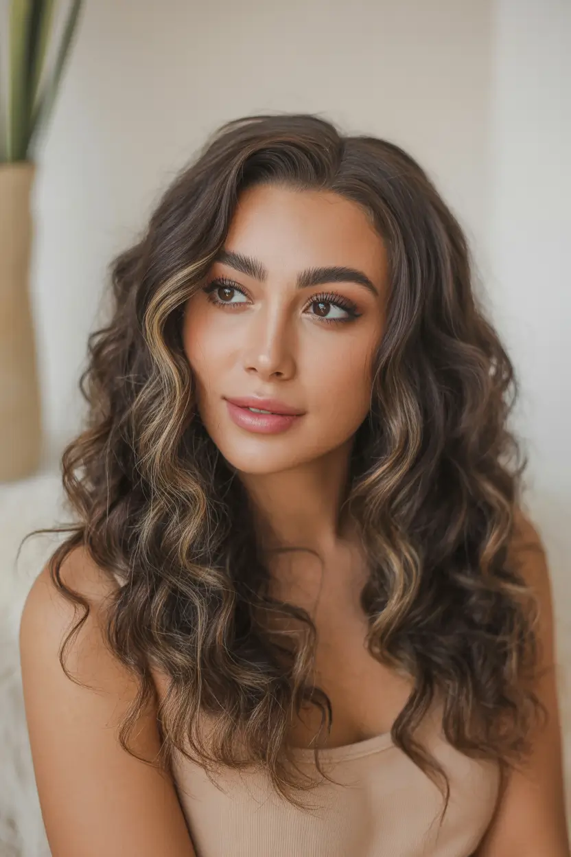 springhair Defined Caramel Highlights on Voluminous Brunette Curls