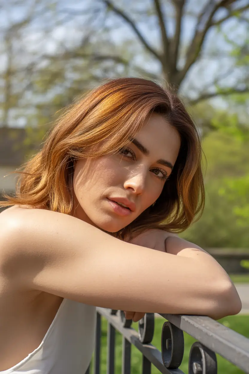 springhair Golden-Caramel Shoulder Sweep with Early Spring Glow