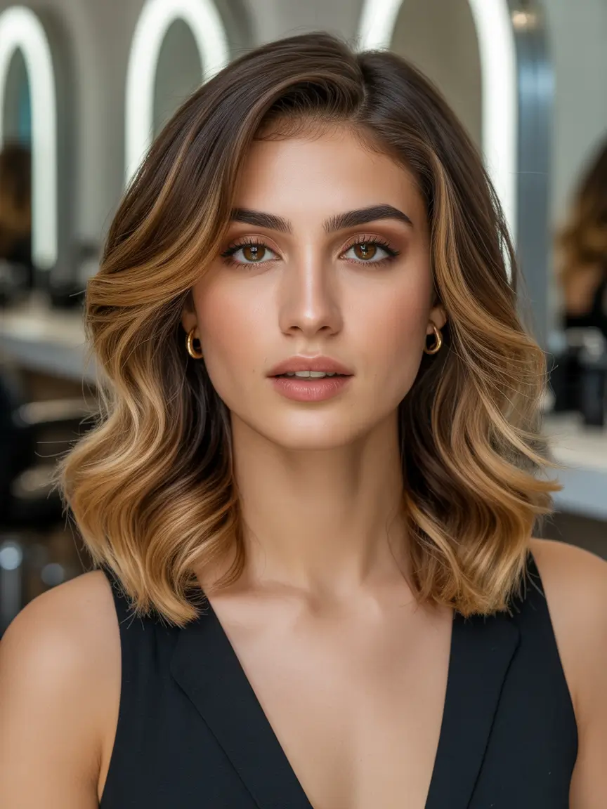springhair Modern Caramel Lob with Soft Contouring Highlights