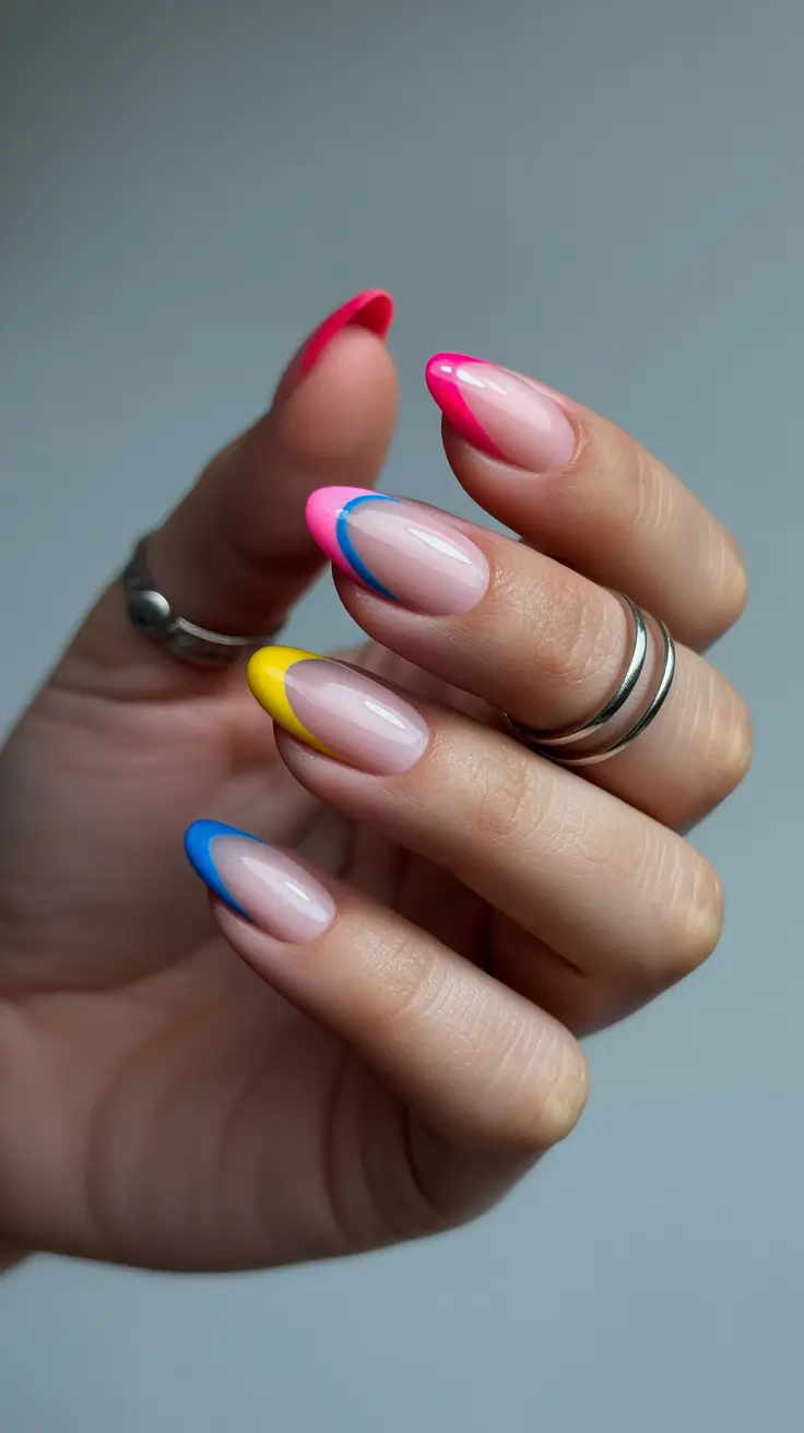 spring almond nails 2026 Colorful Almond French Tips with Playful Spring Shades