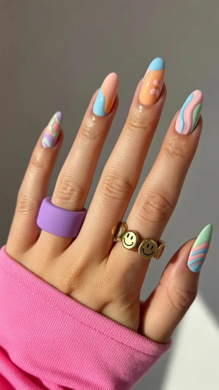 amazing spring nail art inspiration 2026 Playful Pastel Swirls For Joyful Spring Expression