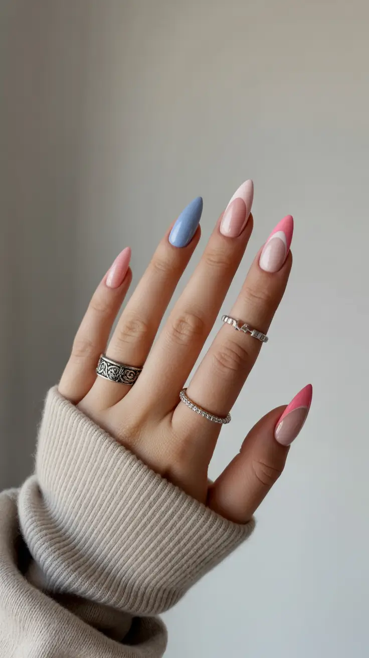 amazing spring nail art inspiration 2026 Modern Pastel French Mix With Soft Spring Energy