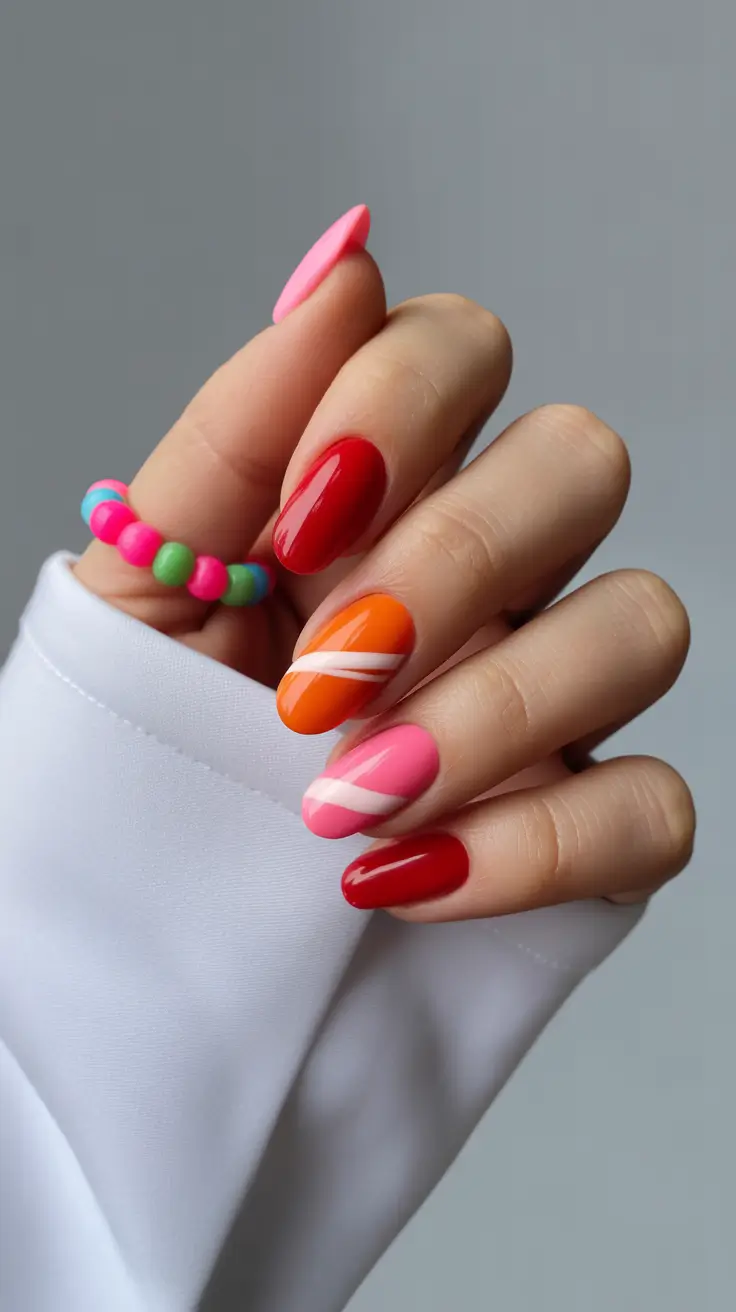 best classy spring nails 2026 Color Block Pop Almond