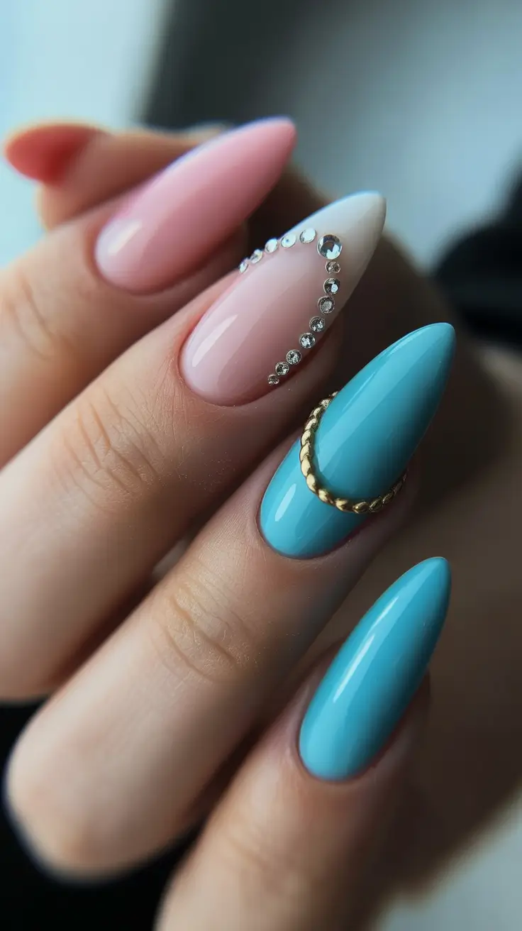 best classy spring nails 2026 Turquoise Jewel Accent Almond
