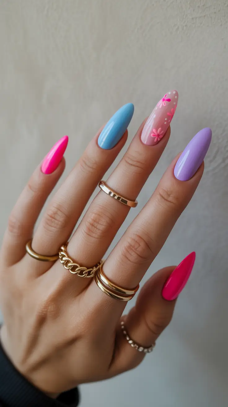 best classy spring nails 2026 Pastel Mix Bloom Almond