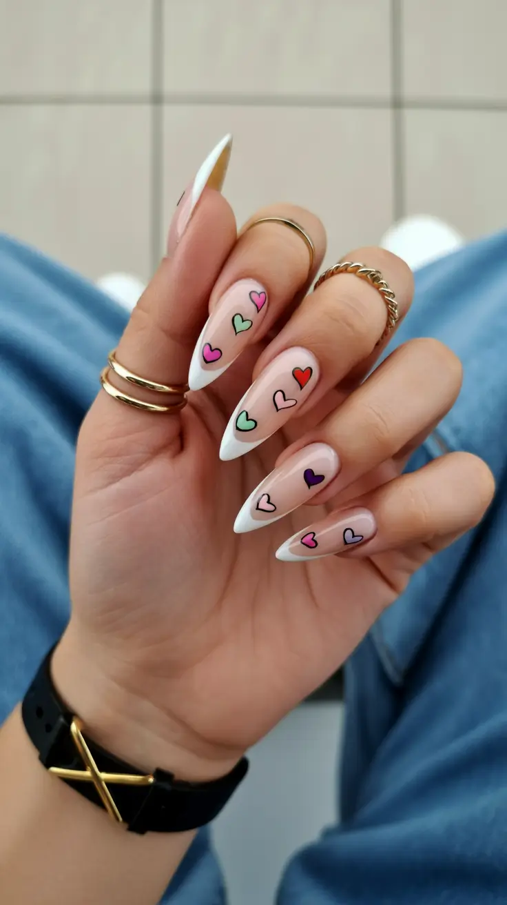 best classy spring nails 2026 Minimal Heart Accent on Soft Almond French