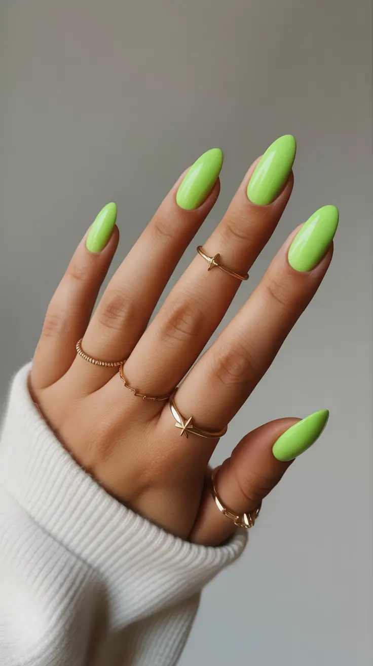best classy spring nails 2026 Fresh Lime Gloss on Short Almond