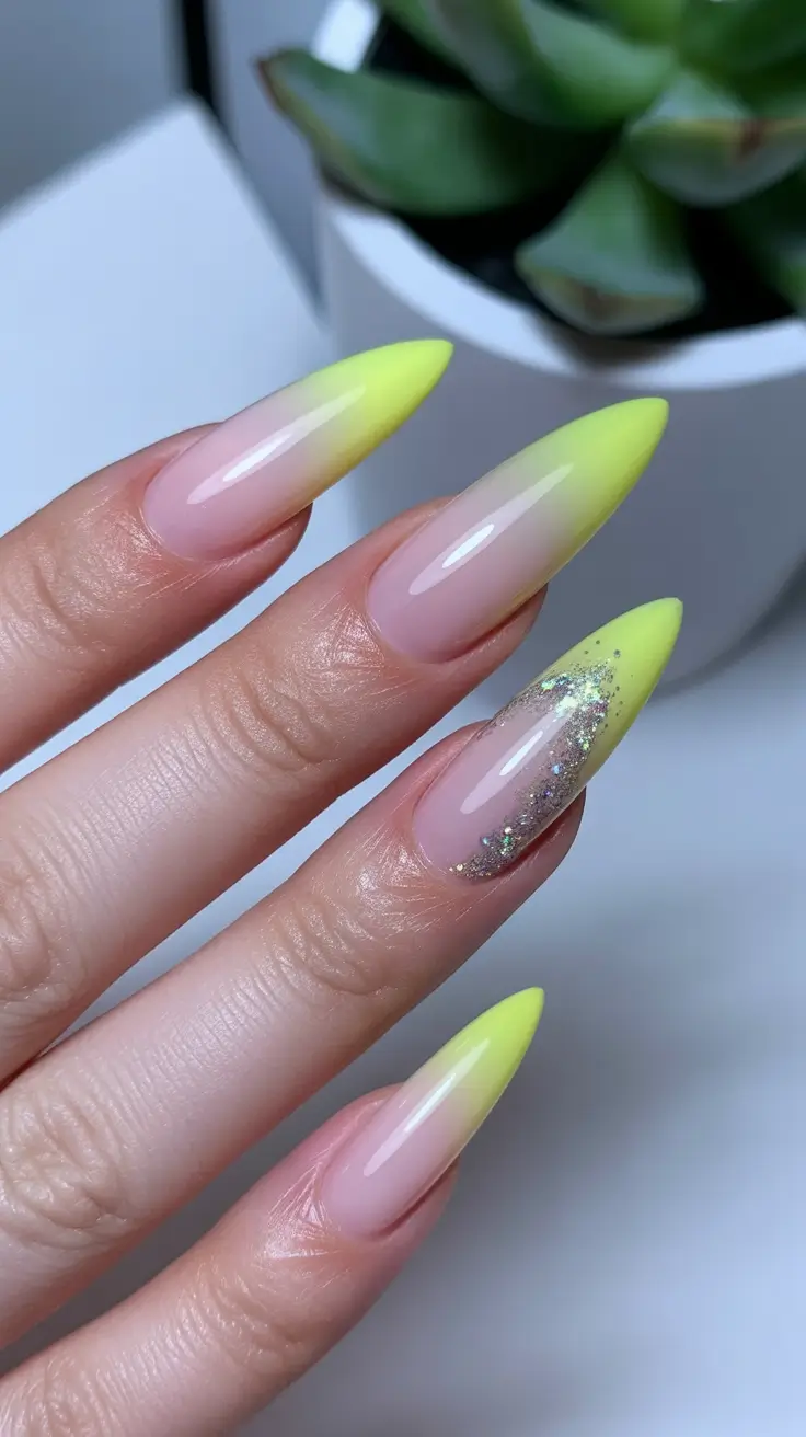 spring nail design neon lime ombre manicure